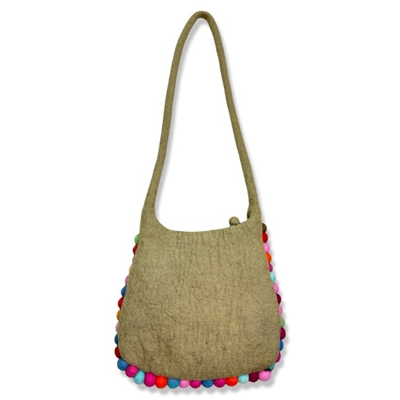 HANDMADE The Collection Royal Multi Color Felt Balls Rainbow Tote Shoulder Bag - Picture 2 of 4